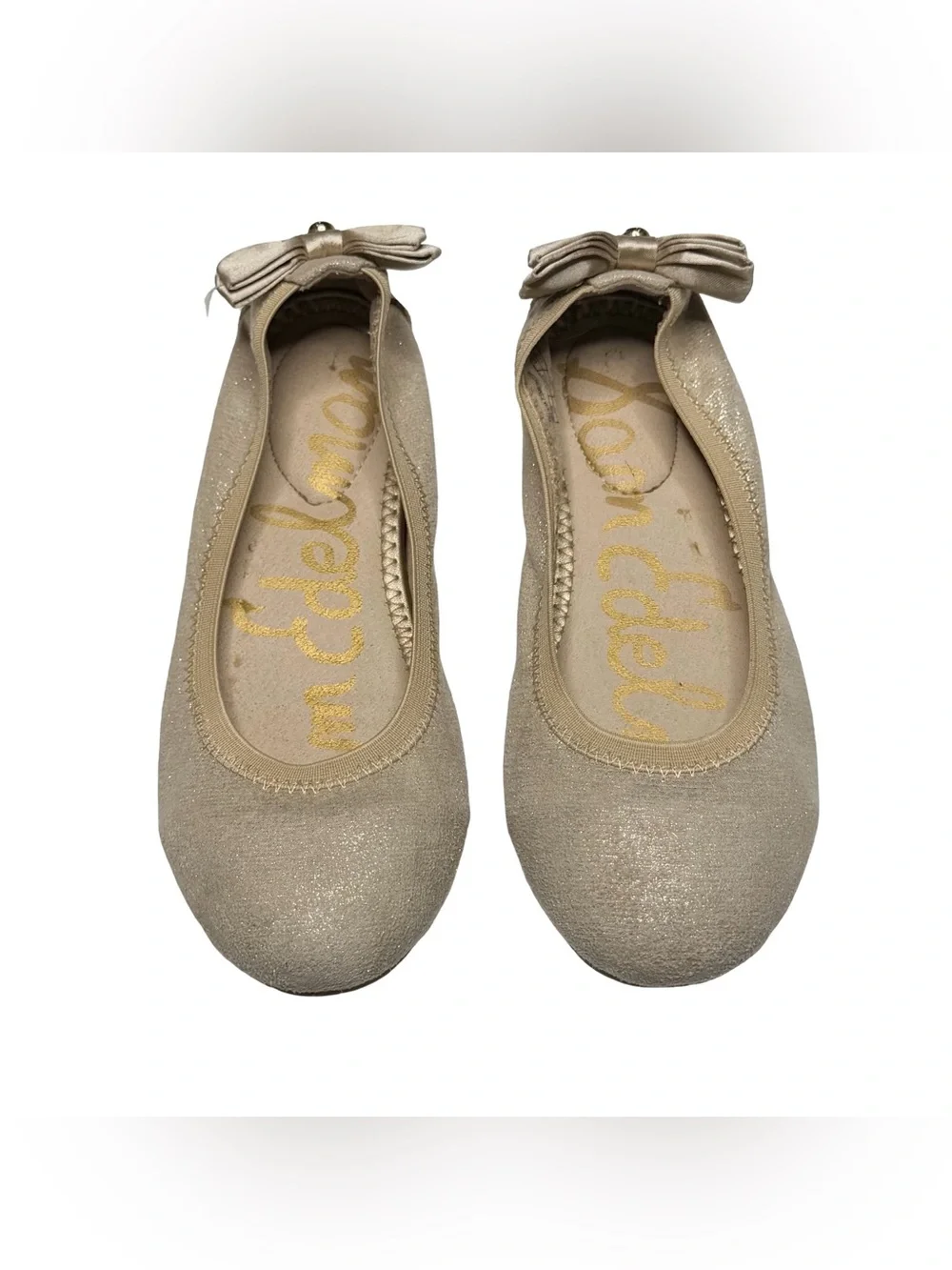 Sam Edelman Bow Back Ballerina Flats Champagne Gold Glitter